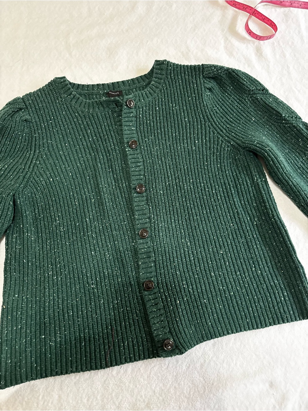 Talbots Dark Green Ribbed Button-Front Cardigan - Picture 2 of 7